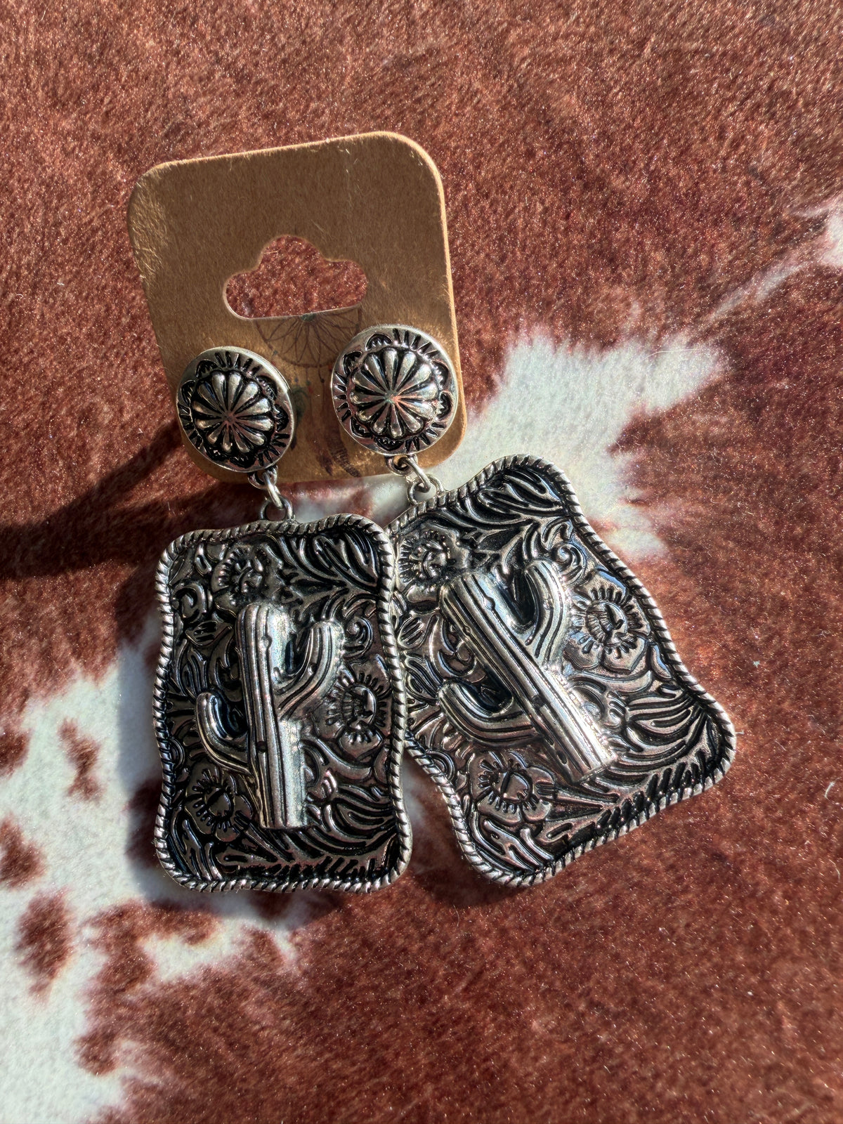 Western Metal Cactus Earrings