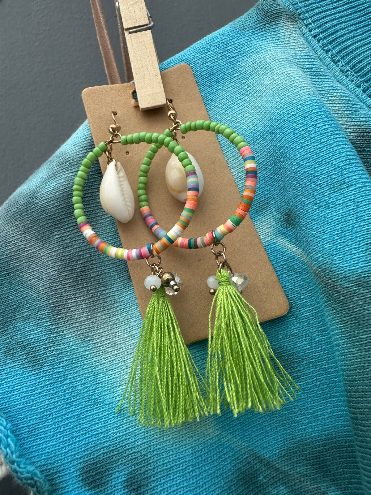 Citrus Beaded Shell Tassel Earrings