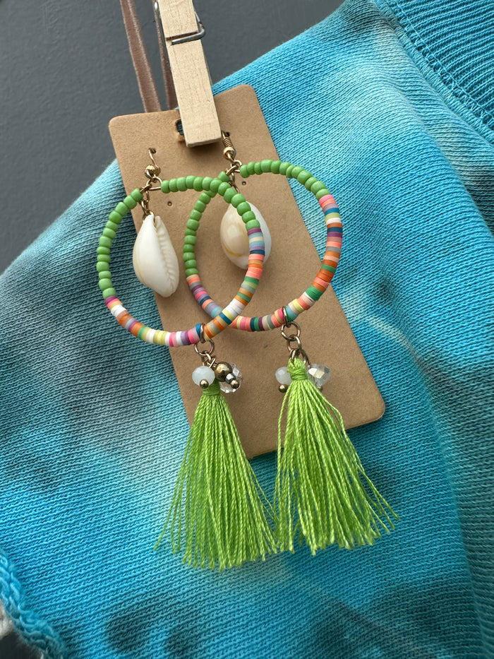 Citrus Beaded Shell Tassel Earrings