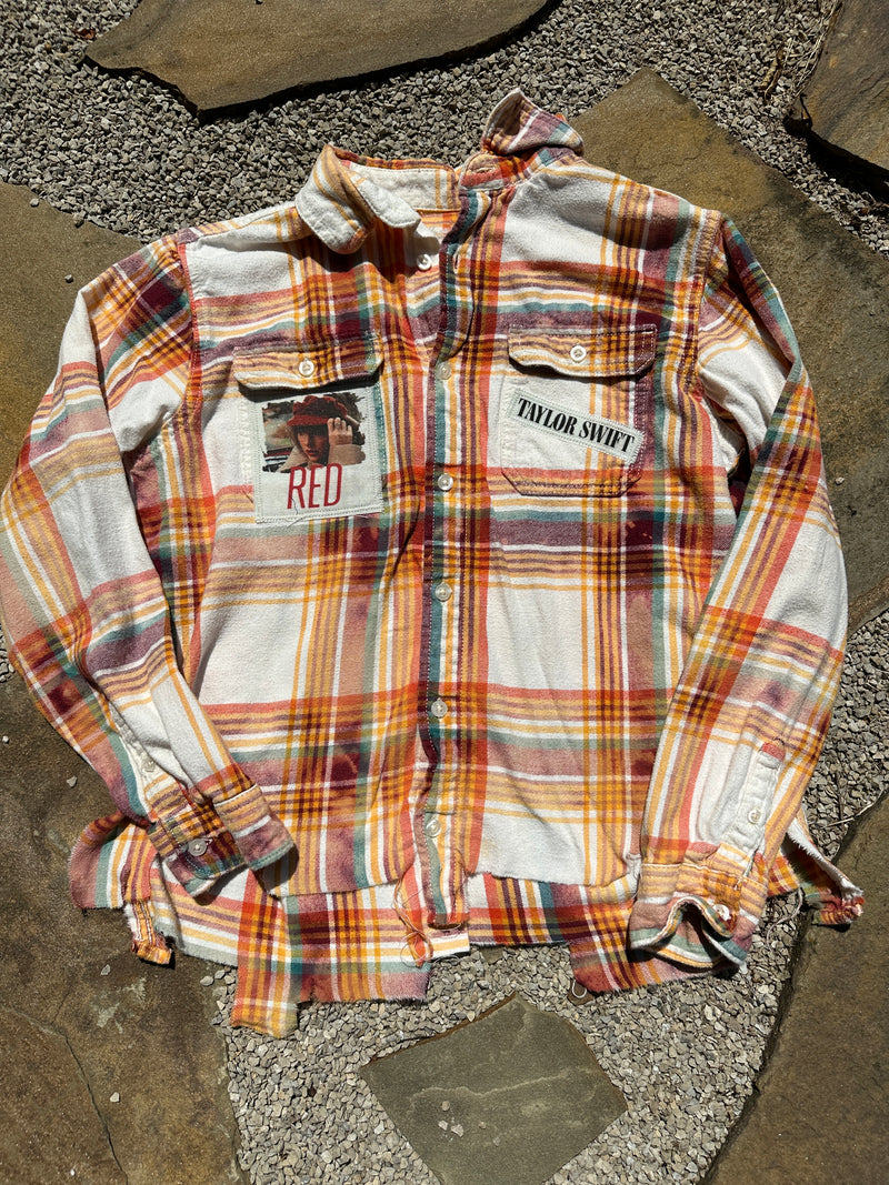 Red Distressed Flannel - tween 14/16