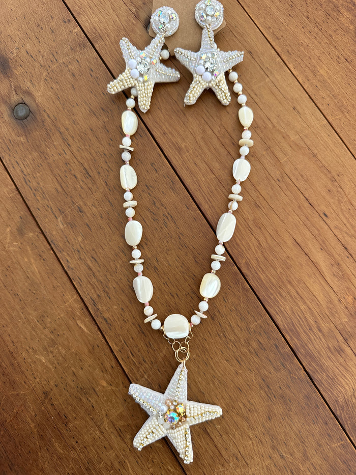 Starfish Rhinestone Necklace + Earring Set