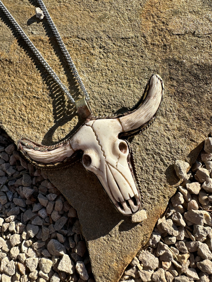 Ivory Cow Skull Necklace