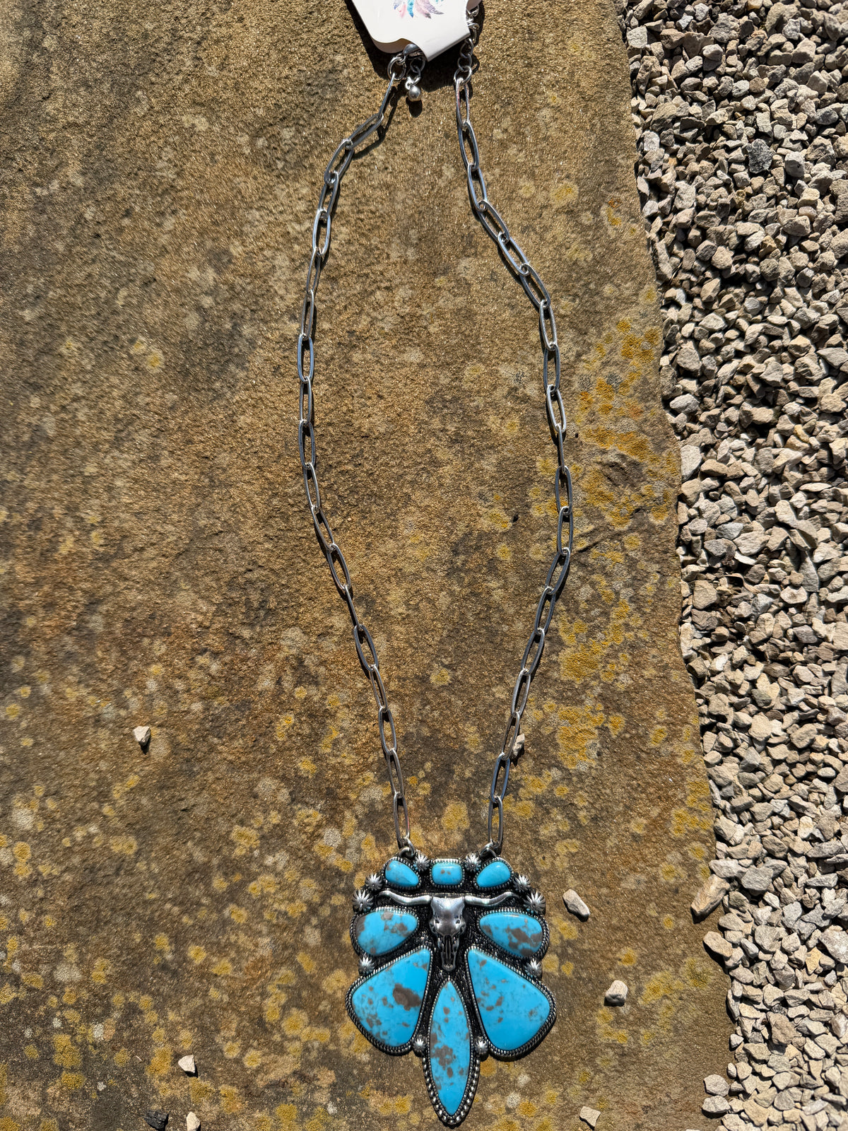 Western Turquoise Cow Skull Necklace