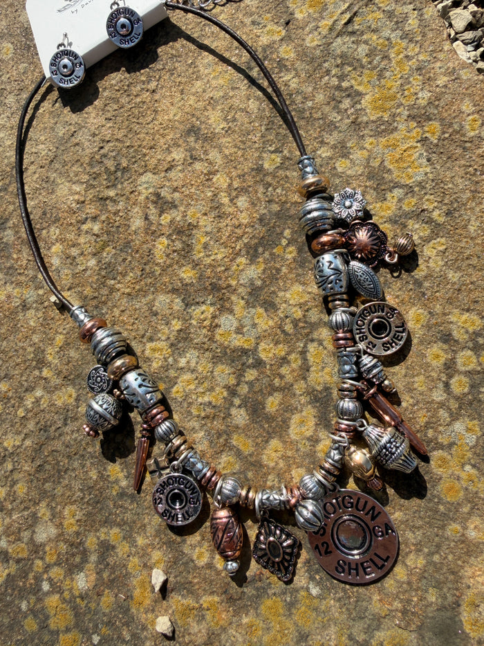 Western Shotgun Shell Necklace + Earring Set