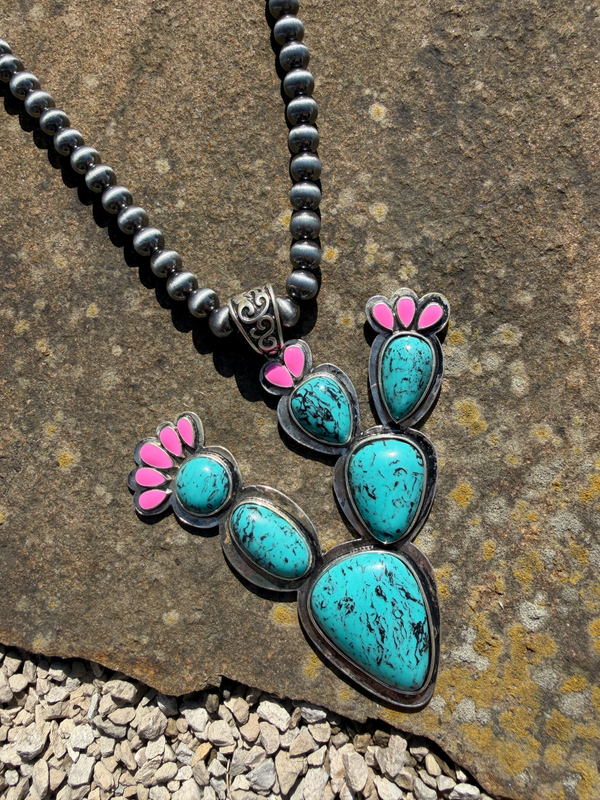 Western Cactus Floral Navajo Beaded Necklace