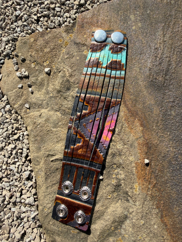 Tooled Leather 2.5" Cuff - Teal