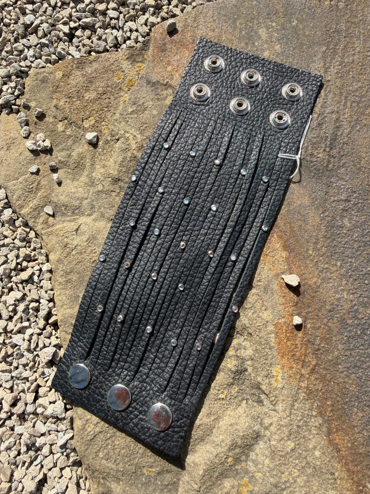 Black Rhinestone Leather 3" Cuff