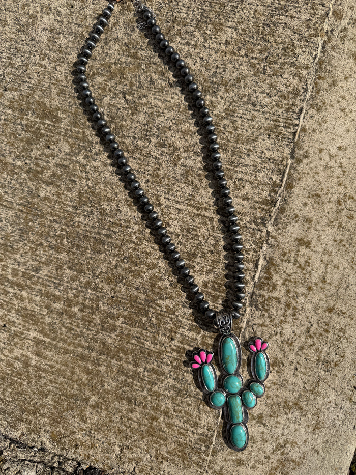 Western Cactus Navajo Beaded Necklace