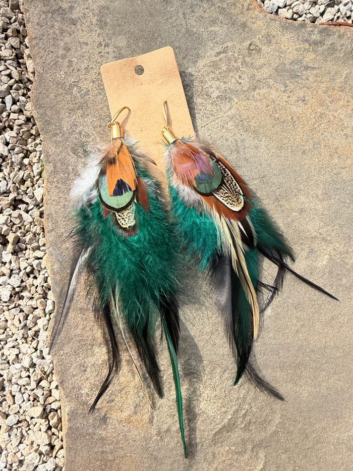 Emerald Cascade Feather Earrings