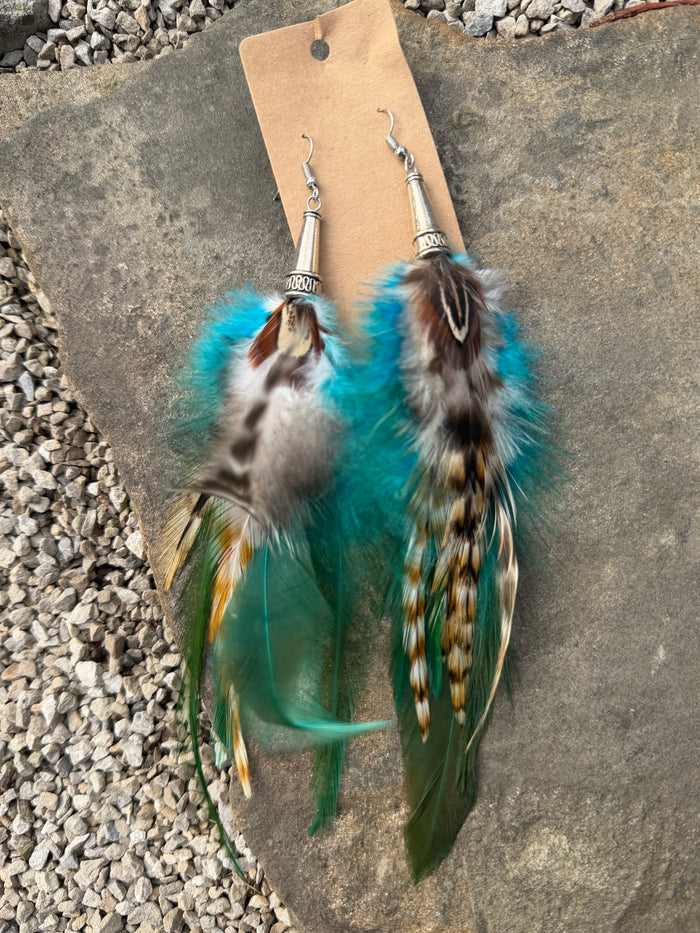 Turquoise Feather Earrings