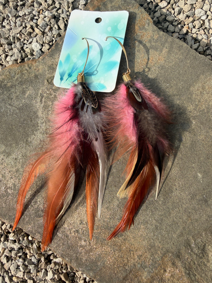 Pink Dangle Feather Earrings