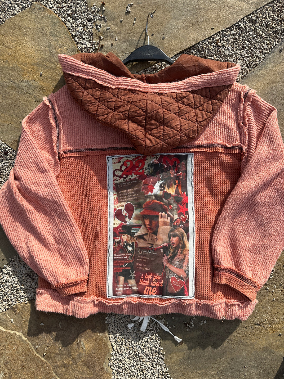 Red Quilted Patchwork Hooded Jacket