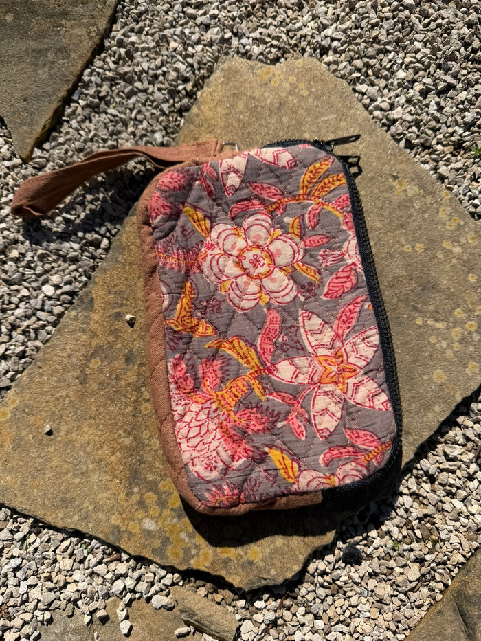 Boho Quilted Patchwork Zip Wristlet Wallet - Coral