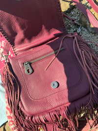 Montana West Genuine Leather Hair-On Cowhide Fringe Bohemian Crossbody - Eggplant