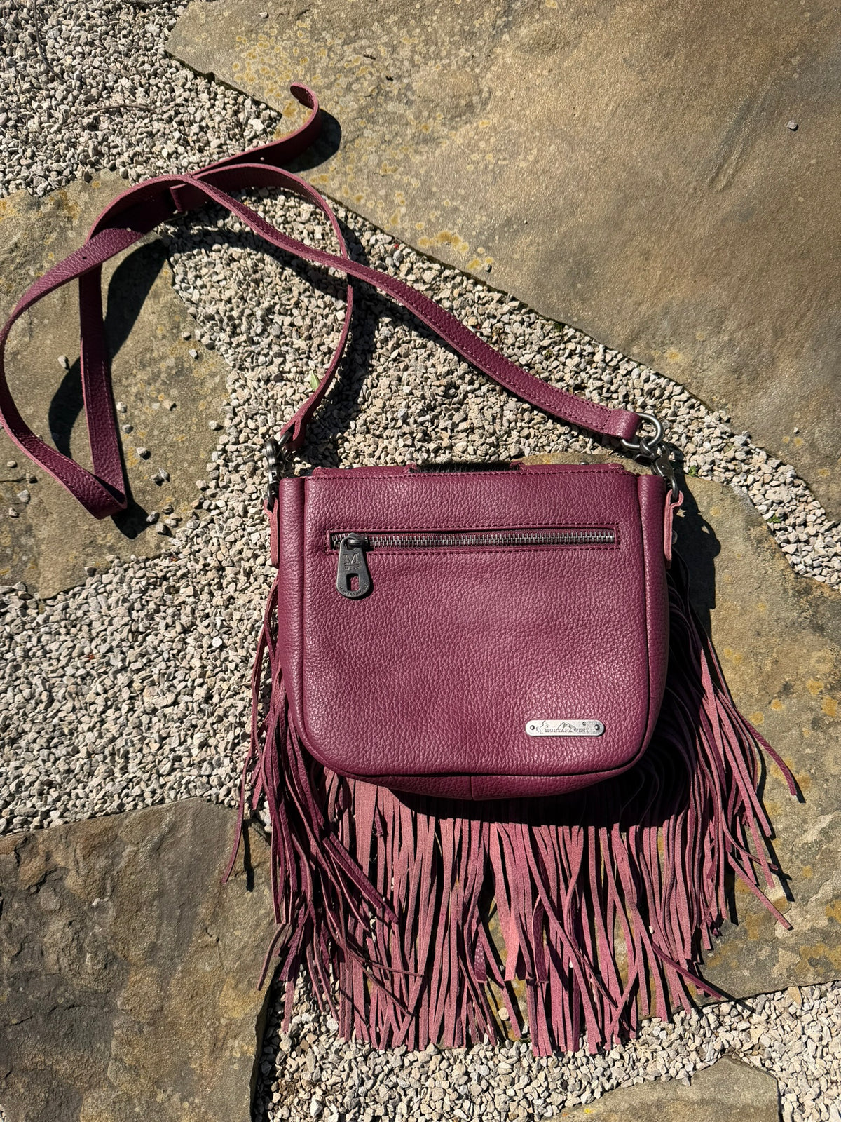 Montana West Genuine Leather Hair-On Cowhide Fringe Bohemian Crossbody - Eggplant