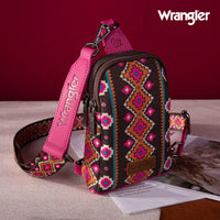 Wrangler Aztec Print Crossbody Sling Chest Bag - Pink