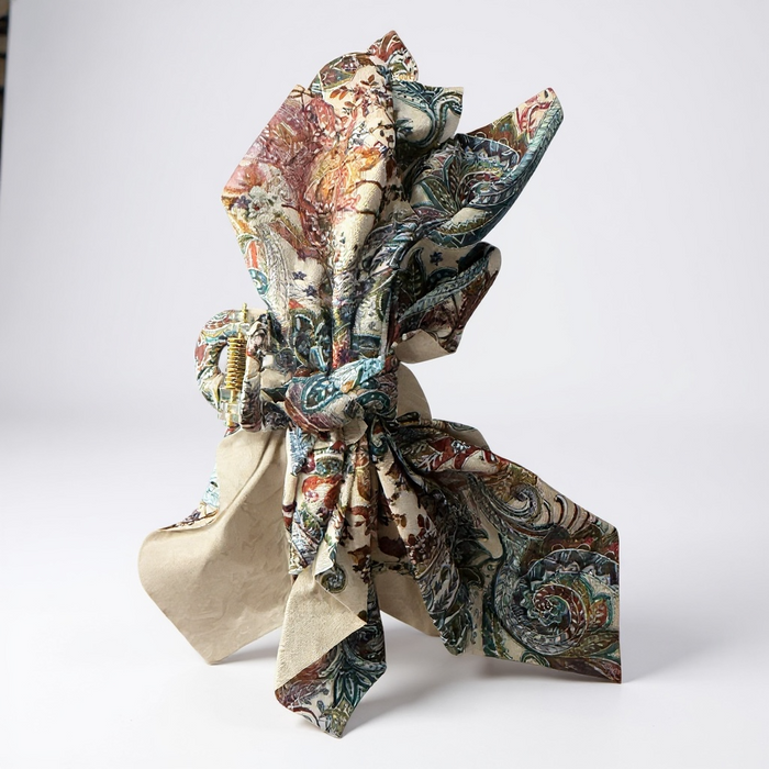 Bandana Hair Claw - White Grounded Pale Multi