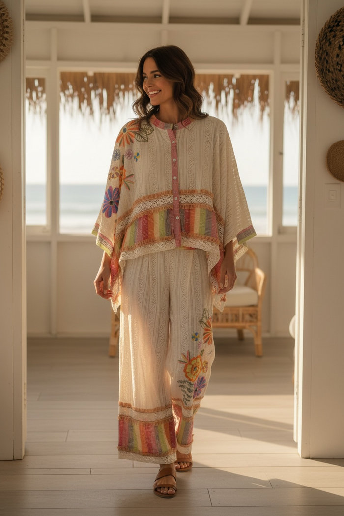 Bungalow Boho Embroidered Pant  + Top Set