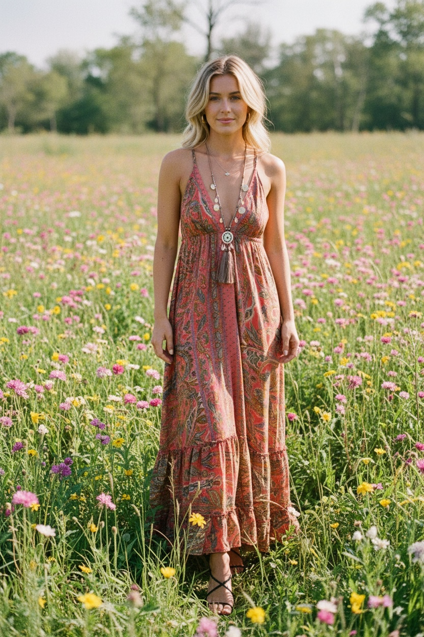 Bohemian Handkerchief Silky Coral Dress