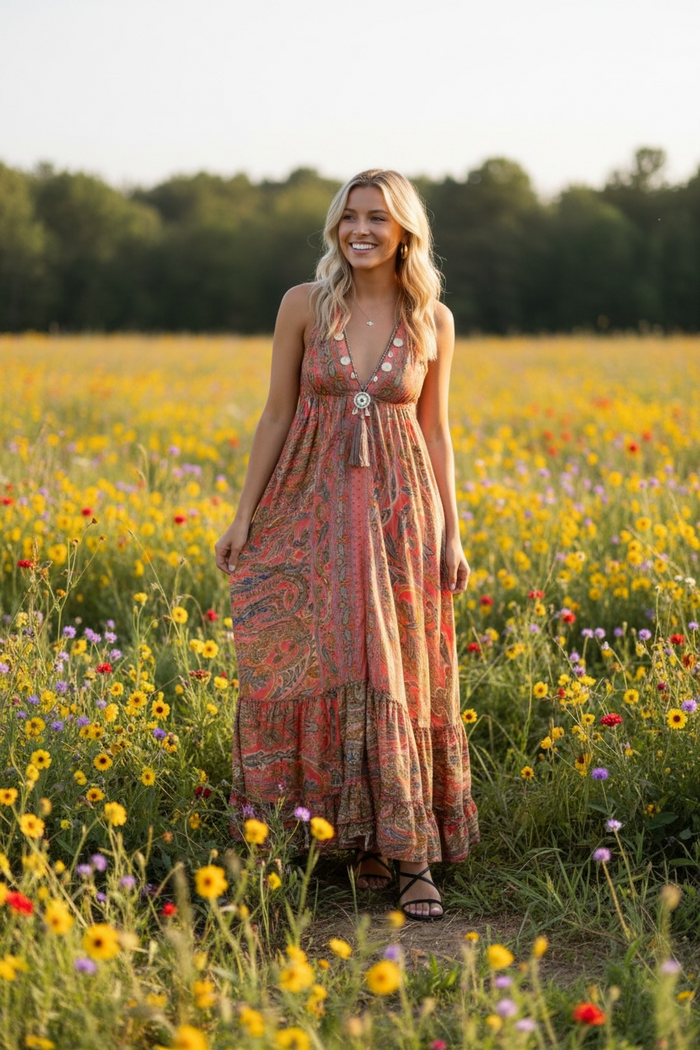 Bohemian Handkerchief Silky Coral Dress