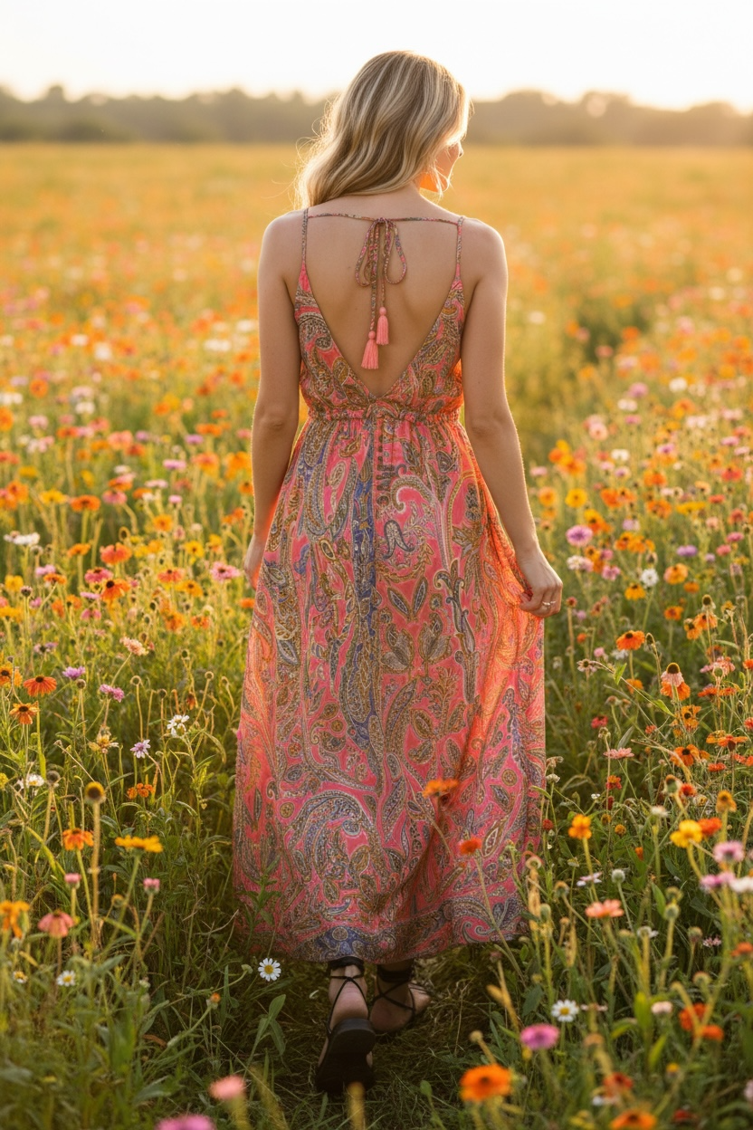 Bohemian Handkerchief Silky Coral Dress