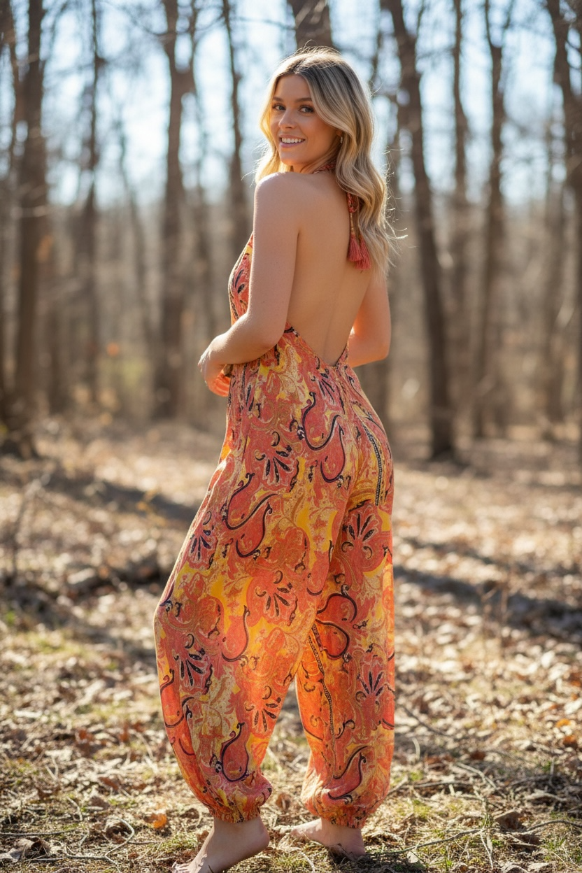 Bohemian Silky Coral Jumpsuit
