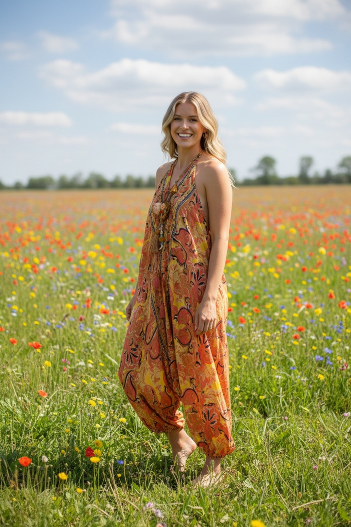 Bohemian Silky Coral Jumpsuit