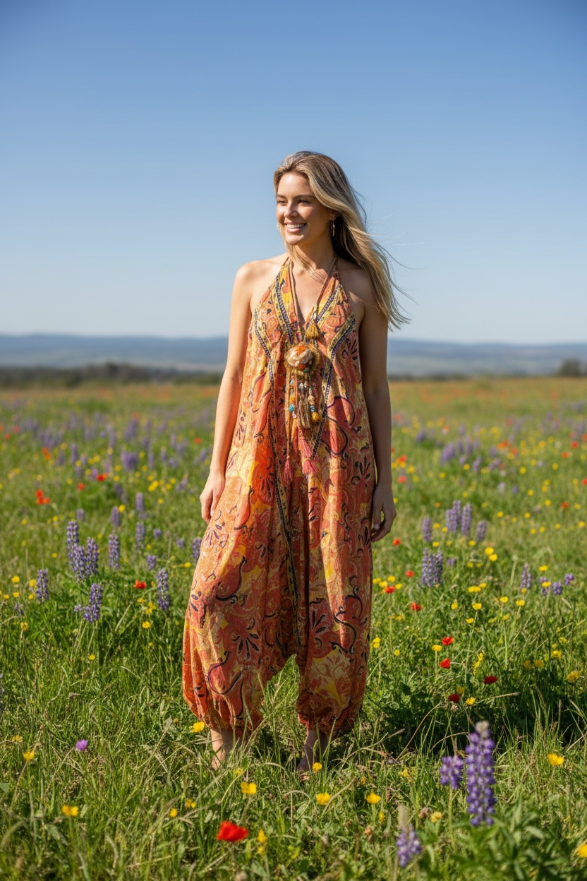 Bohemian Silky Coral Jumpsuit