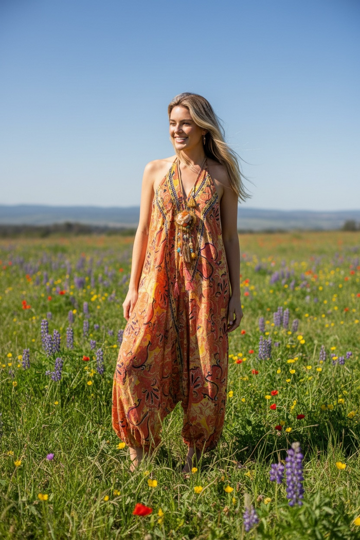 Bohemian Silky Coral Jumpsuit