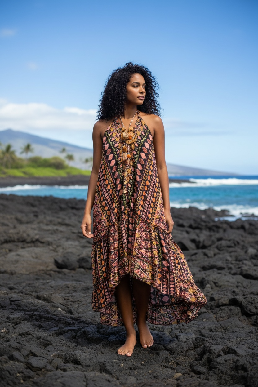 Bohemian High Low Silky Aztec Dress