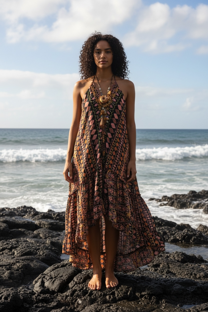 Bohemian High Low Silky Aztec Dress