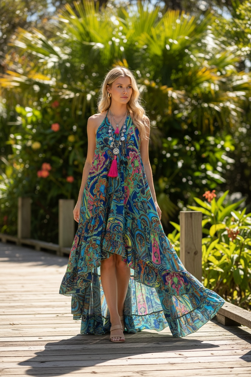 Bohemian High Low Silky Azul Dress
