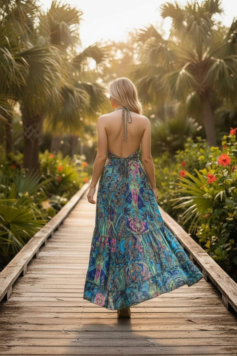 Bohemian High Low Silky Azul Dress