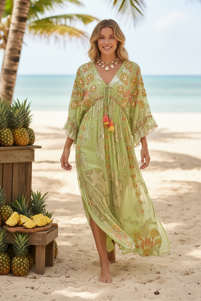 Citrus Chiffon Embellished Maxi