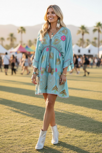 Sky Blue Embroidered Flirty Dress