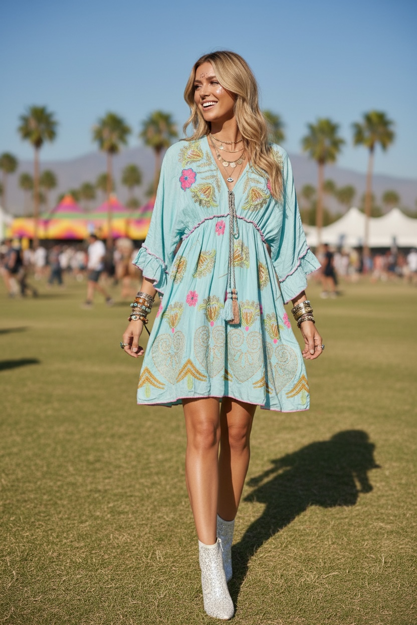 Sky Blue Embroidered Flirty Dress