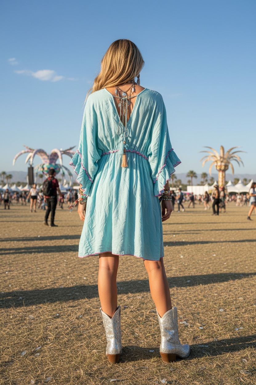 Sky Blue Embroidered Flirty Dress