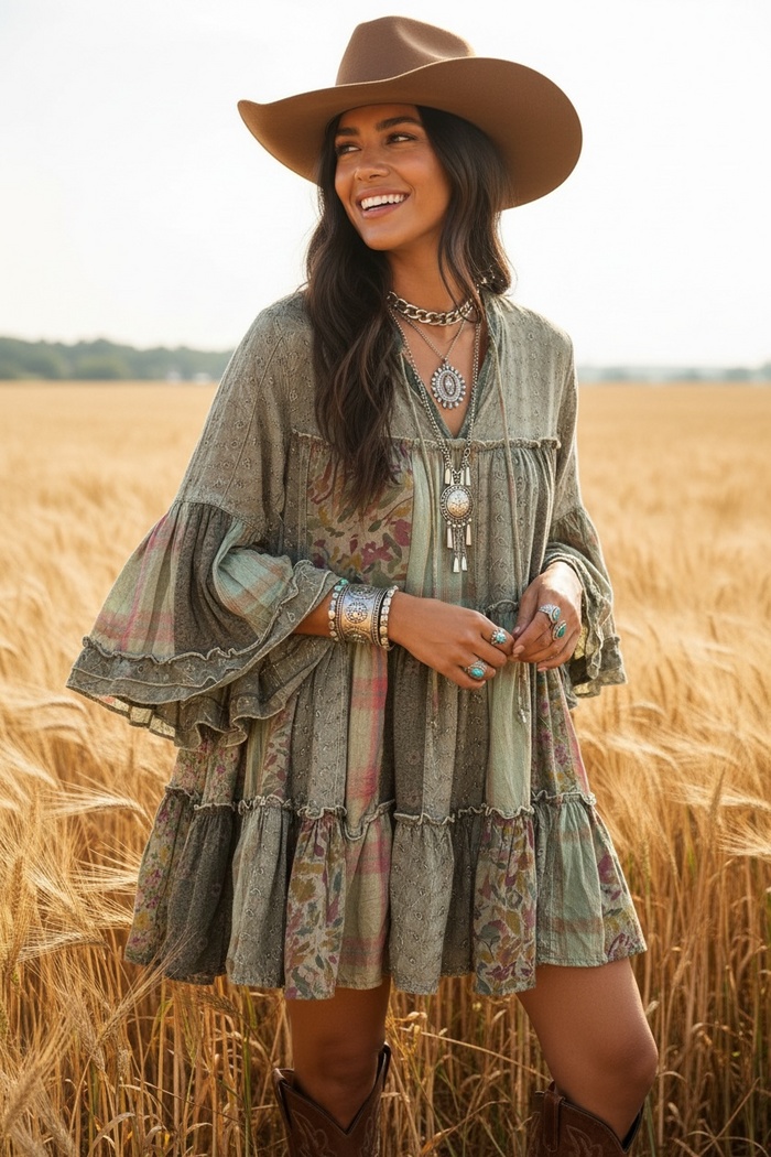 Olive Etherial Floral Flirty Dress