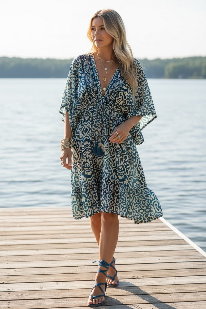 Bohemian Midi Handkerchief Indigo Dress