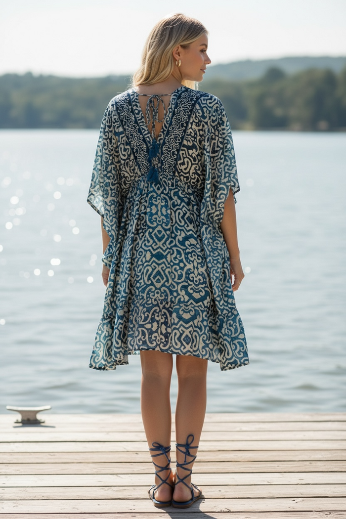 Bohemian Midi Handkerchief Indigo Dress