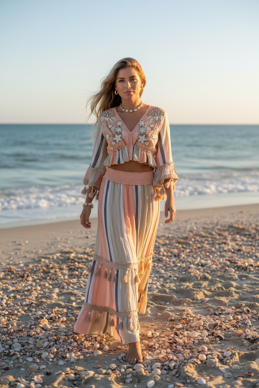 Sanibel Seashell Embellished Skirt + Top Set