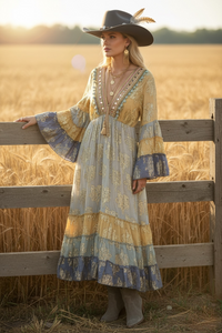 Dusty Blue Western Maxi Dress