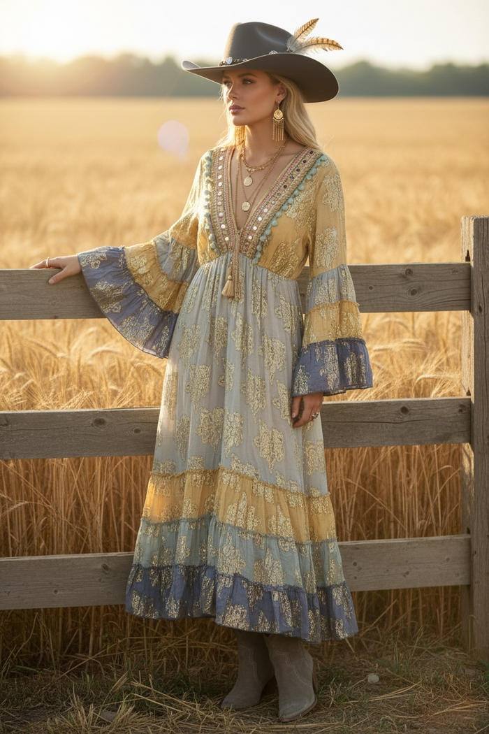 Dusty Blue Western Maxi Dress