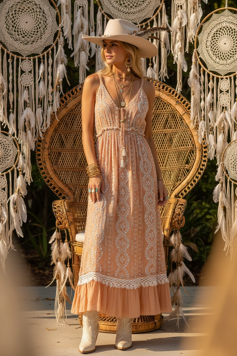 Peach Embellished Maxi Dress