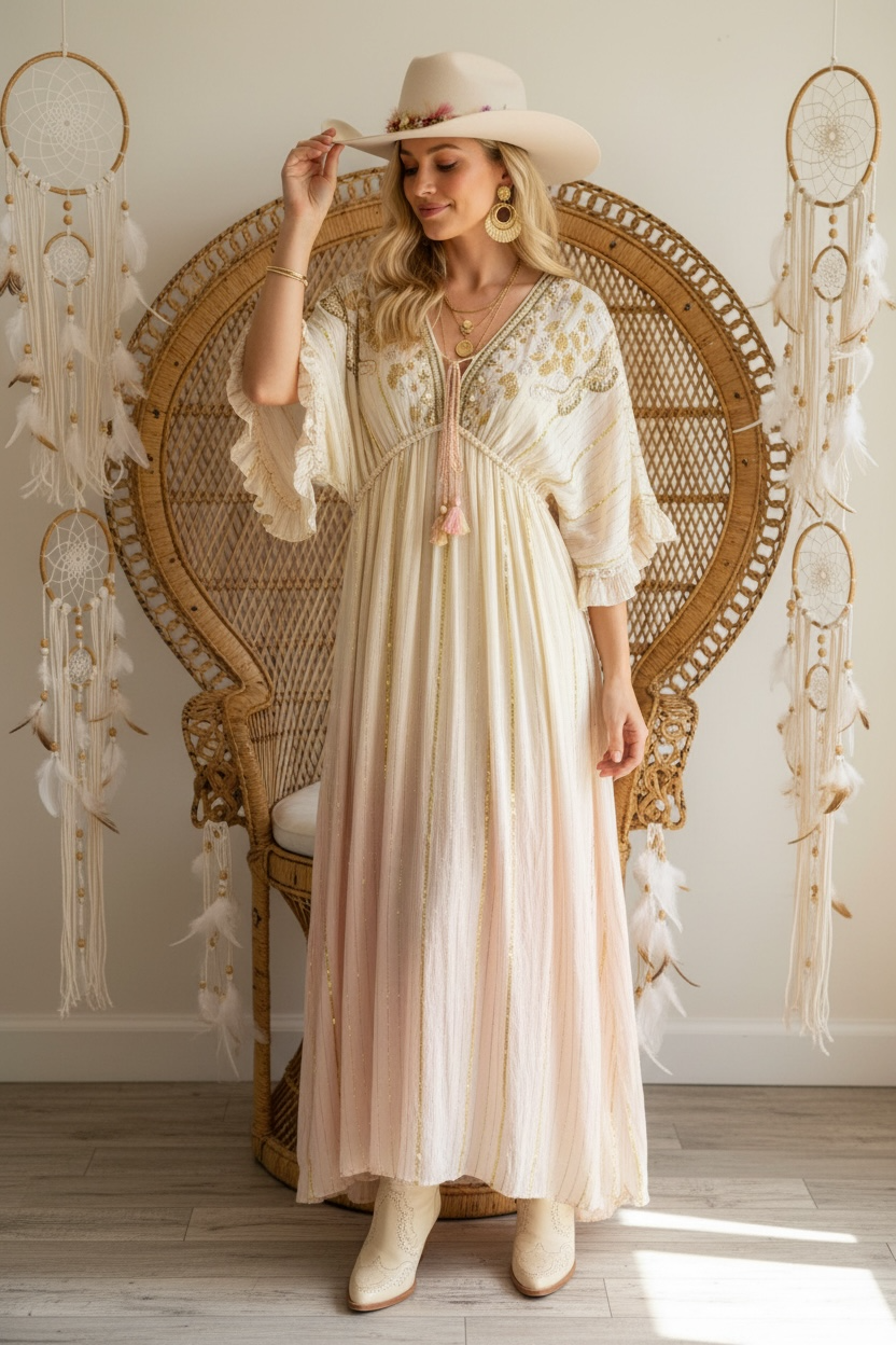 Ombre Blush Embroidered Maxi Dress