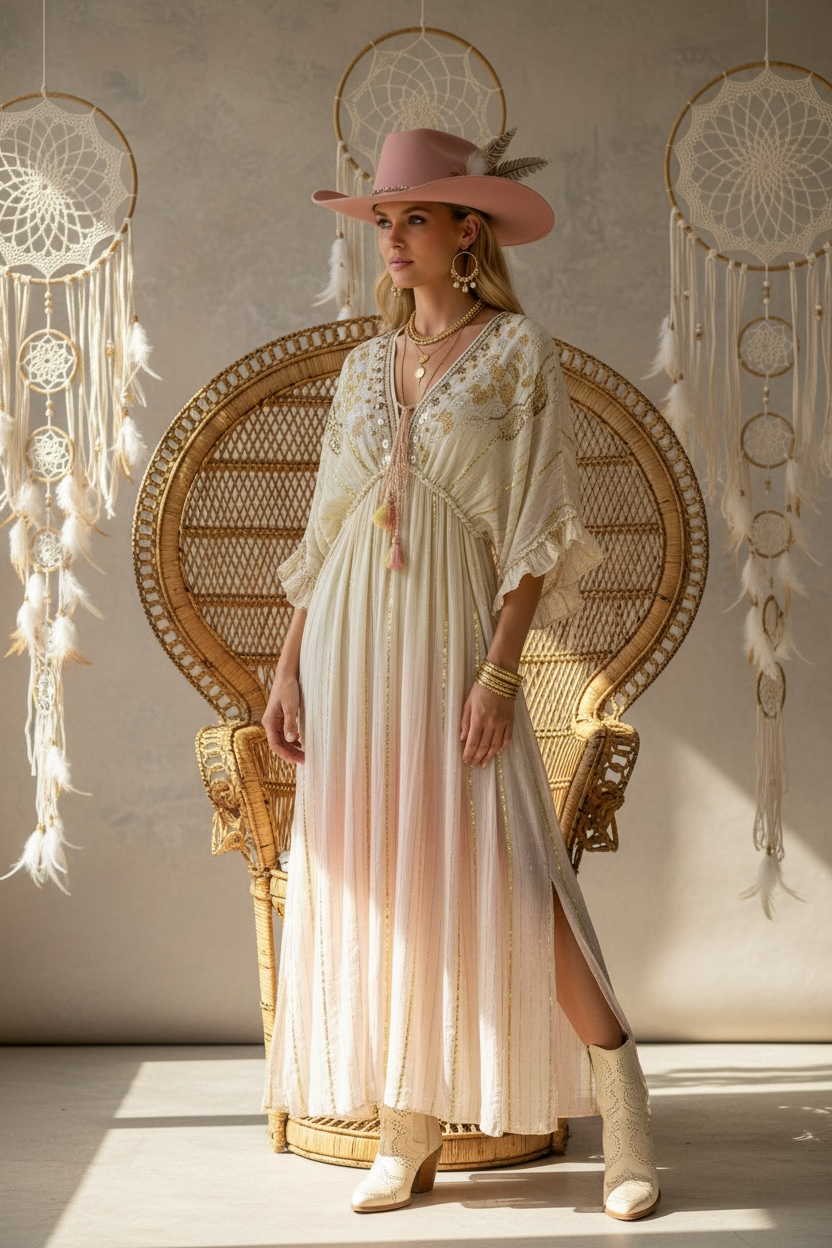 Ombre Blush Embroidered Maxi Dress