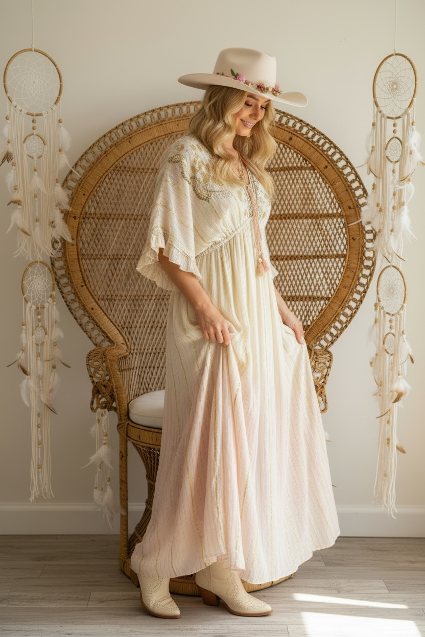 Ombre Blush Embroidered Maxi Dress