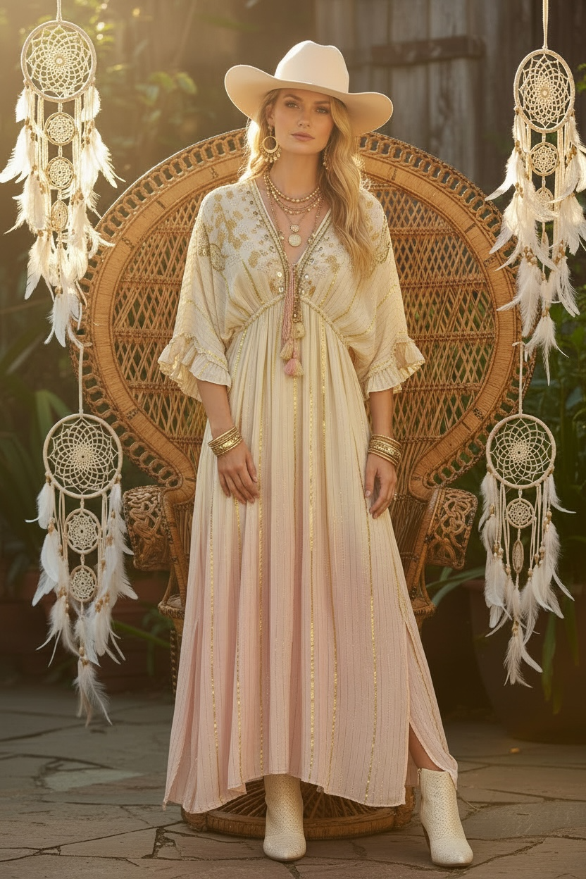 Ombre Blush Embroidered Maxi Dress