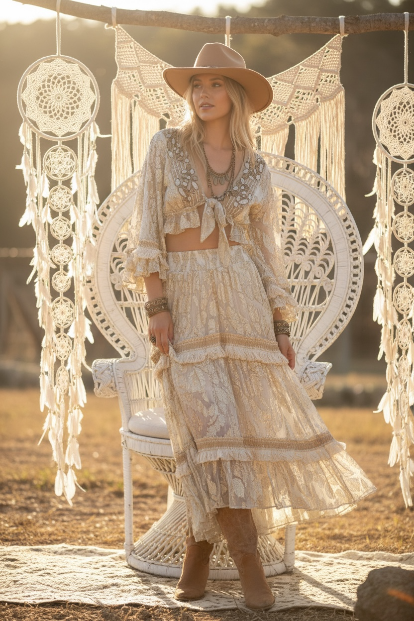 Western Embellished Skirt + Top Set