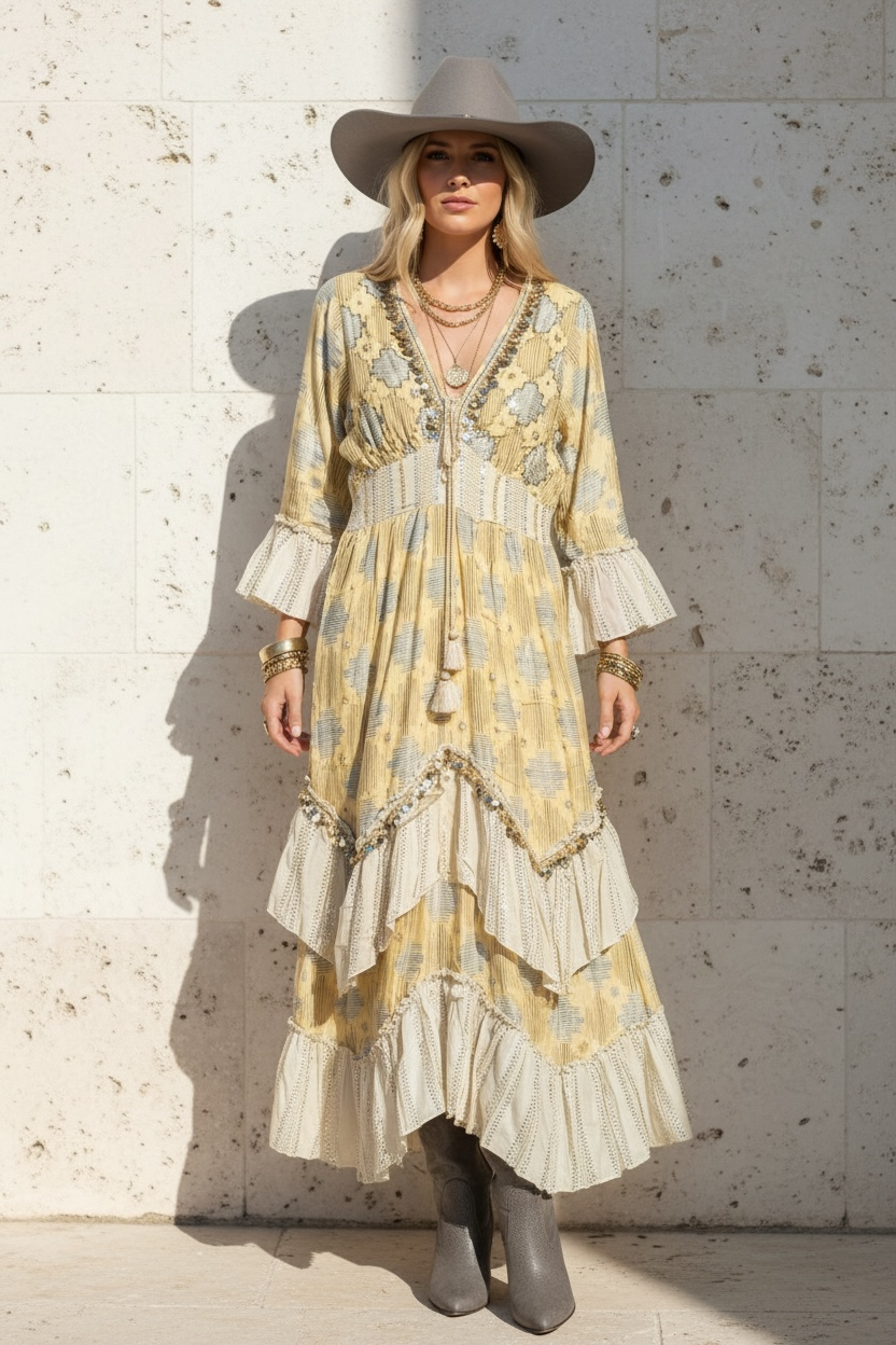 Aztec Ruffled Handkerchief Dress